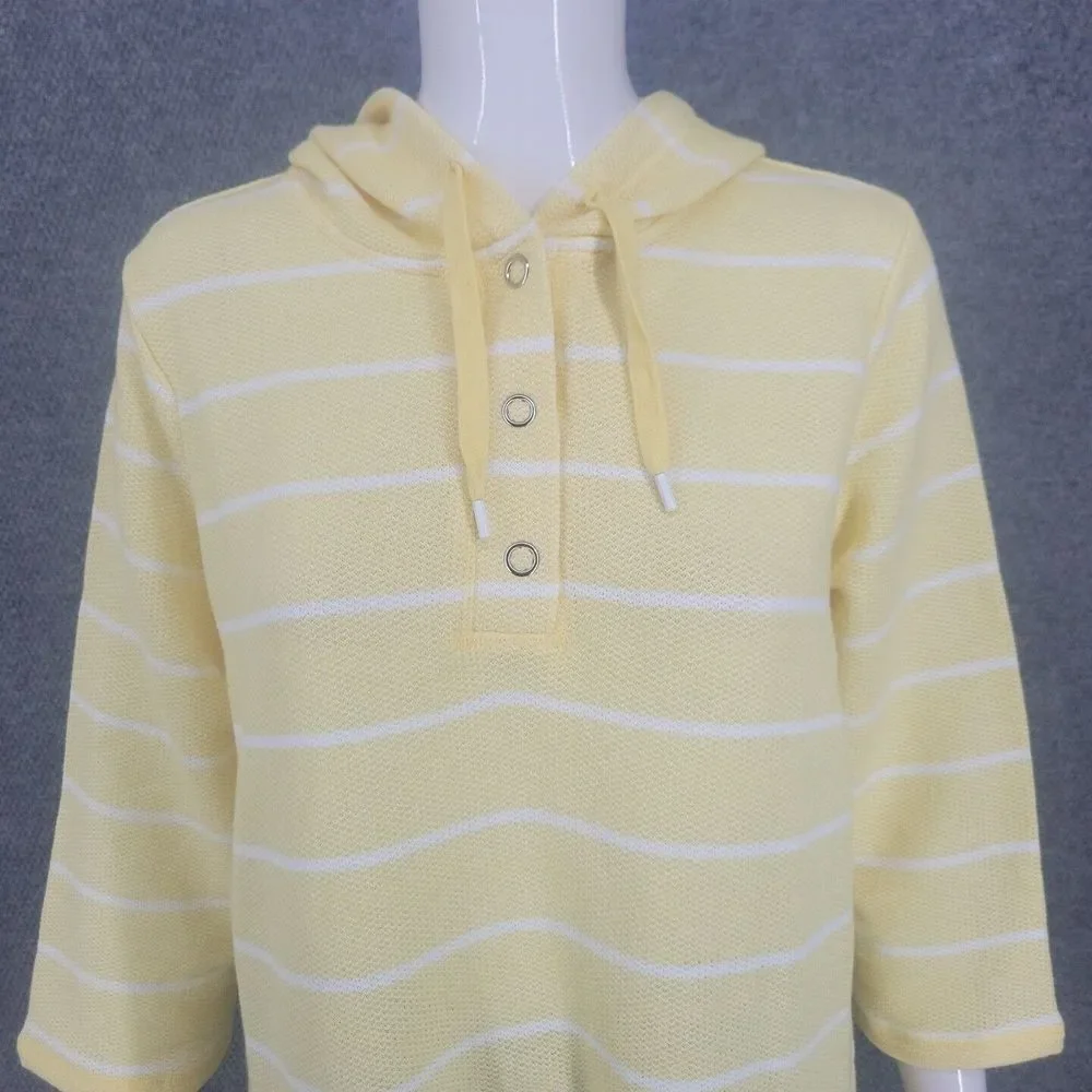 Sport Savvy Textured French Terry Hoodie Medium Sz Yellow Sweatshirt Top Pockets - Picture 4 of 10